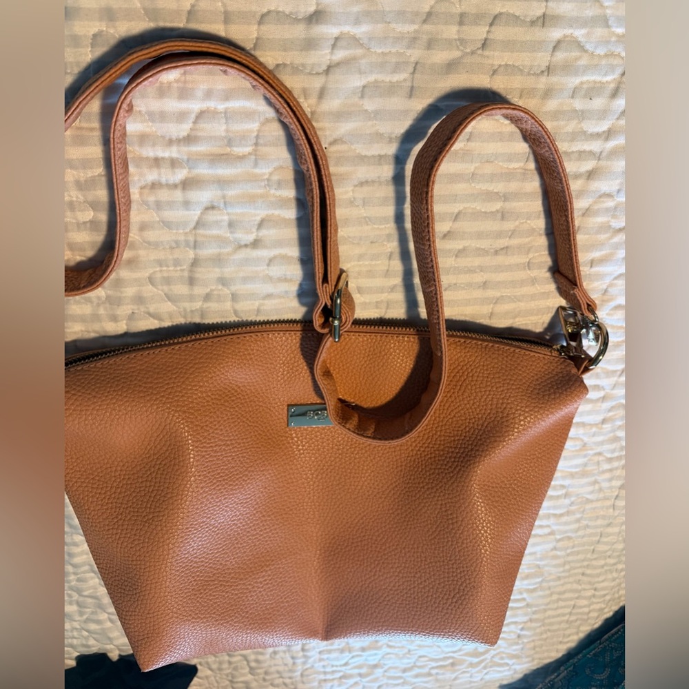 BCBG peach colored Pebbled Leather Tote Bag, adjustable strap